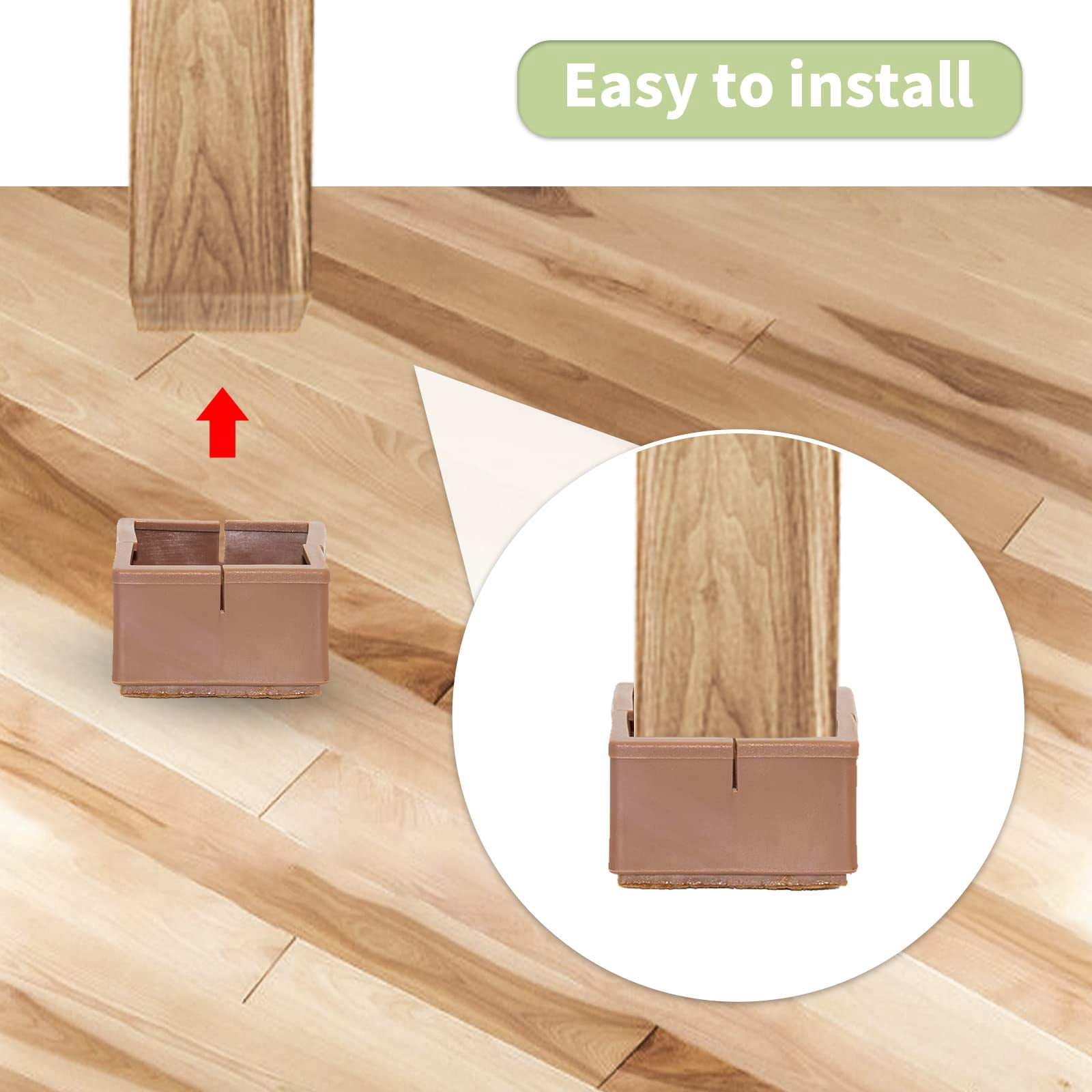 Flyshop 8PCS Rectangle Chair Leg Caps with Felt Pads Durable PVC Protective Feet Cap Prevent Scratches Reduce Noise Felt Furniture Pads, Coffee Floor Protectors, Length 38 to 44mm, Width 35 to 41mm