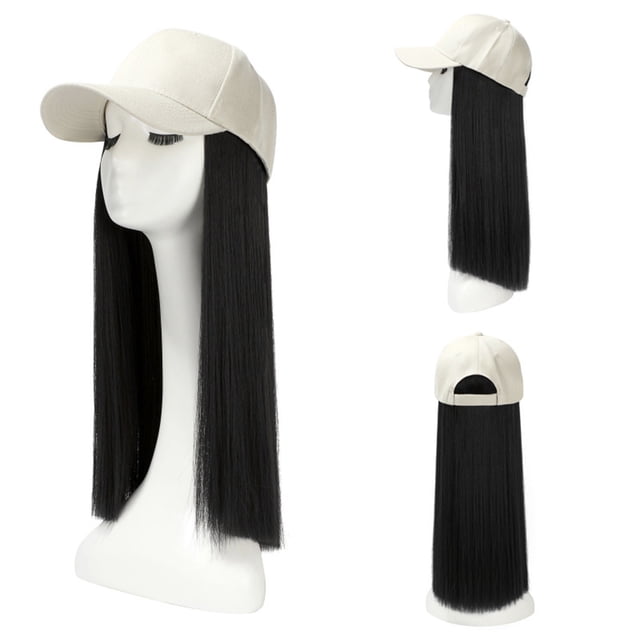 Casquette de Baseball Cheveux Lisses Coiffure Perruque Réglable Chapeau Attaché Cheveux Longs