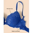 Deyllo Women's Push Up Bra Padded Plunge Add Cups Underwire Sexy Lace Lift Up Bra, royal blue 34B - image 4 of 8