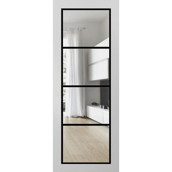 Slab Barn Door Panel 18 x 80 inches | Lucia 2466 White Silk Clear Glass | Sturdy Finished Interior Doors | Pocket Closet Sliding