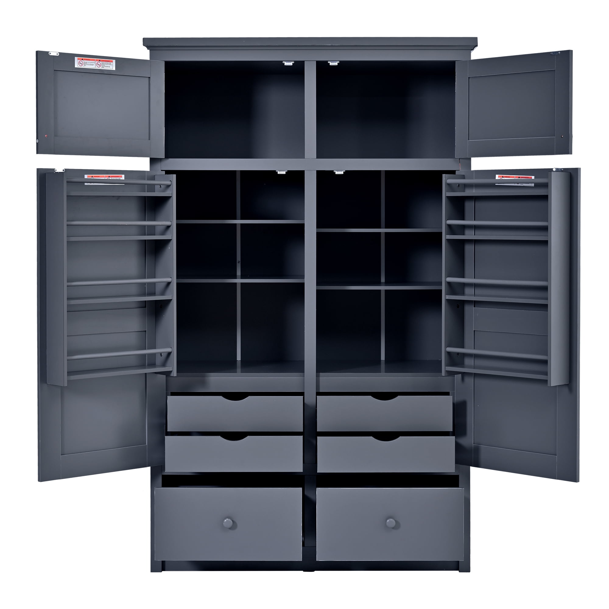 Euroco 74.8" Tall Kitchen Pantry Cabinet with 6 Drawers, Freestanding Storage Cabinet with 8 Door Shelves & 4 Pull-out Trays, Kitchen Hutch Cabinet for Dining Room,Grey