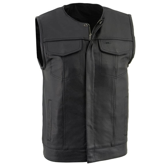 Milwaukee Leather LKM3711 Men's Collarless Dual Snap and Zipper Front Closure Club Leather Vest - 6X-Large