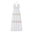 thumbnail image 6 of Douhoow Boho Flowy Long Dress for Women Flower Embroidery Dress Halter Neck Backless Swing Dresses, 6 of 9