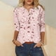 thumbnail image 5 of 3/4 Manga Superior Impresa Botón Suelto Cuello Redondo Camiseta, Tops Sueltos para las Mujeres, 5 of 5
