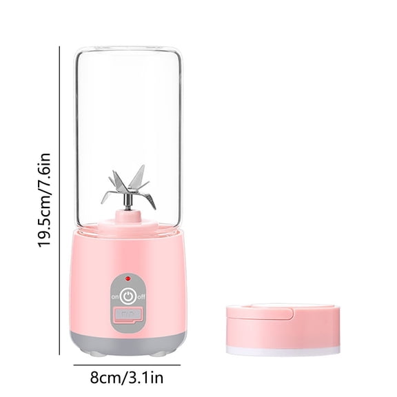 Mini Portable Blender Juicer, 420ml USB Rechargeable Smoothie Cup for Travel, Pink Personal Blender Cup