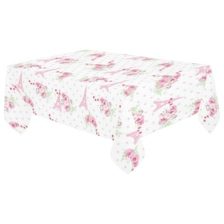

MYPOP Pink Floral Flower Paris Eiffel Tower Tablecloth 60x104 Inches Polka Dot Tablecover Desk Table Cloth Cover for Kitchen Party Decor