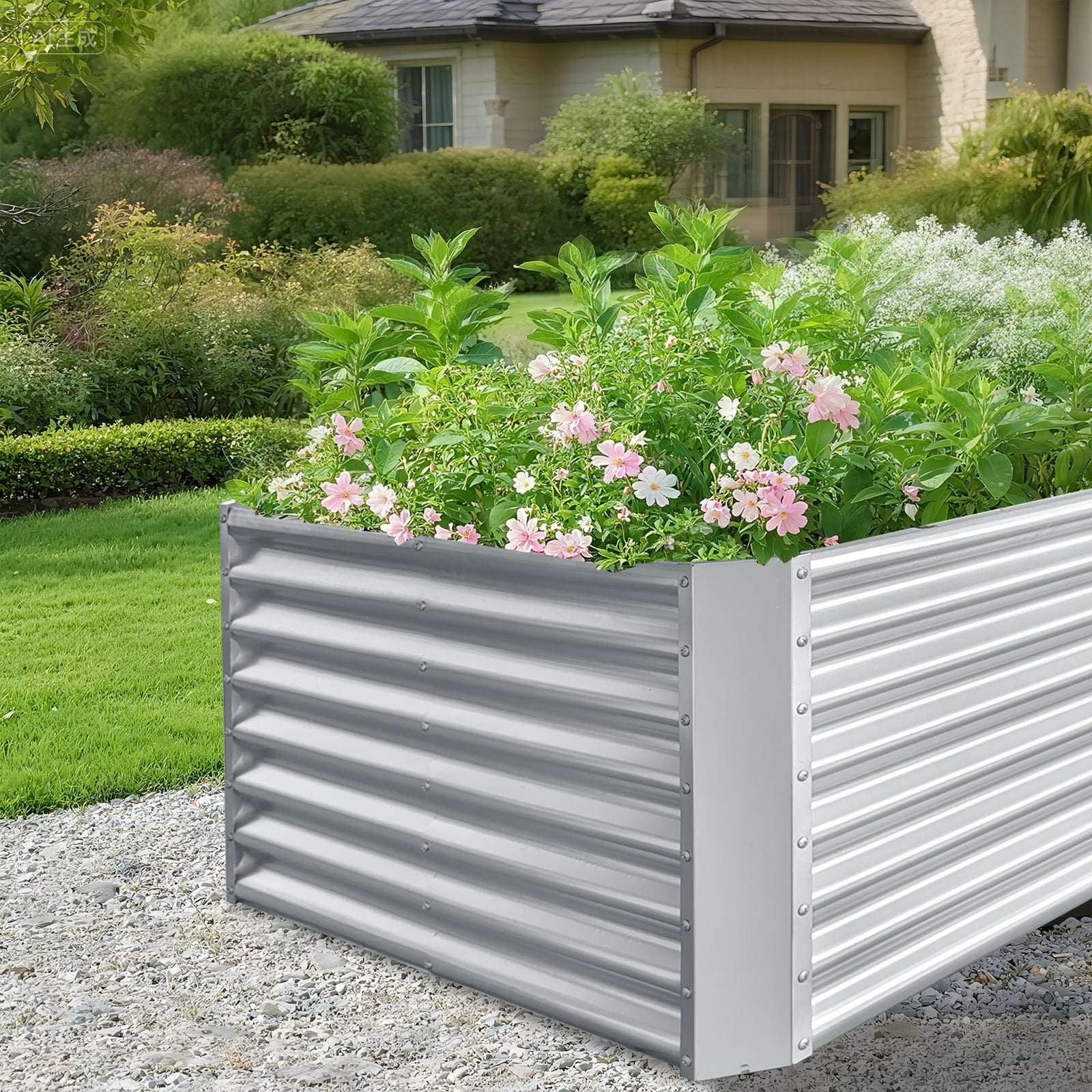 EVGTTI  8x4x2ft  Metal Galvanized Raised Garden Bed for Vegetables Flowers Ground Planter Box