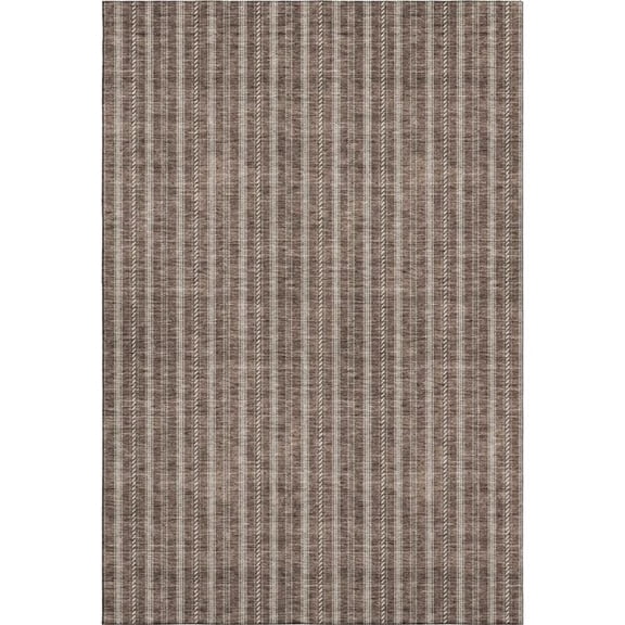 HomeRoots 673843 10 x 14 ft. Brown & Ivory Striped Transitional Washable Machine Made Rectangle Area Rug with UV Protection