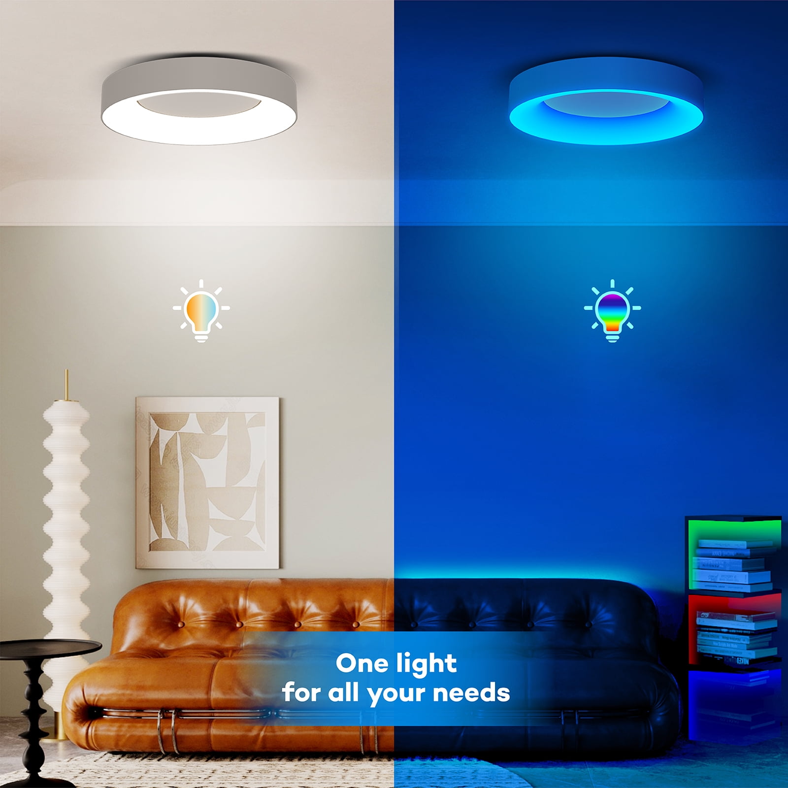 Annaror 11'' RGB Flush Mount Ceiling Light with Remote Control, 24W 2400LM Dimmable Ceiling Light Fixture, 3000K-6500K Modern Low Profile Ceiling Lights for Bedroom Kids Room, White