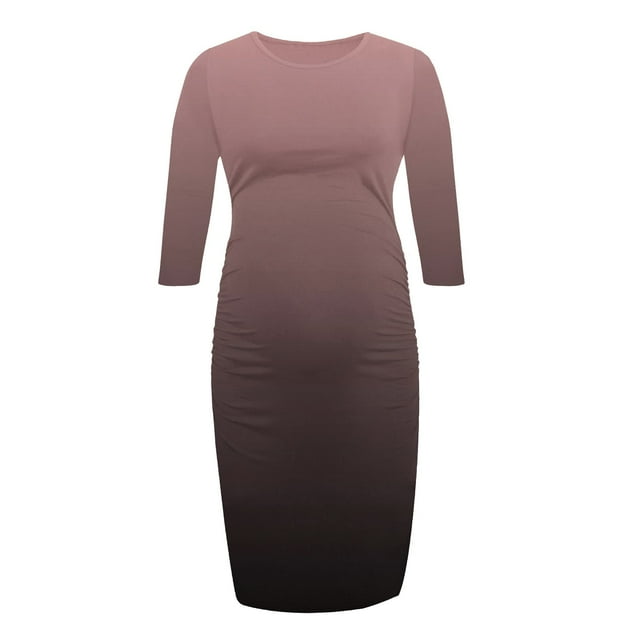 Tranfacy Robe de Maternité Côtelée Unie pour Femme à Manches Longues, Col en V, Maxi Moulante, Idéale pour une Tenue de Maternité