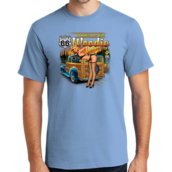 Buy Cool Shirts First Woodie Rt Route 66 Cotton T-shirt, 3XL Light Blue - Tall