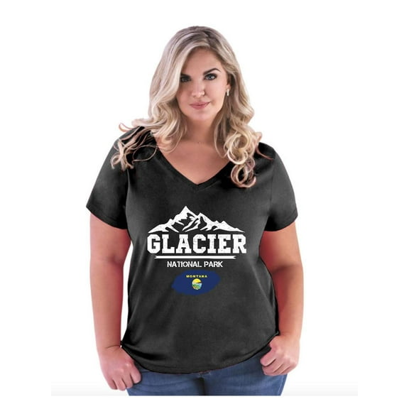 Normal is Boring - Women's Plus Size V-neck T-Shirt, up to Size 28 - Glacier National Park