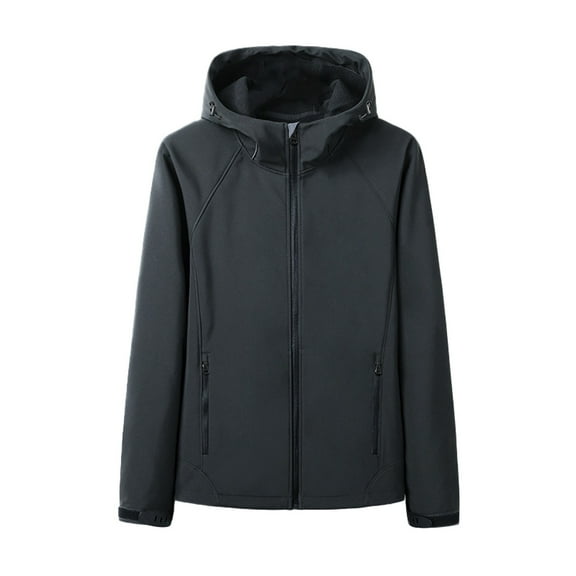 Riecok Waterproof Jacket for Men Long Sleeve Hooded Jackets Zip Up Coats with Pockets Solid Cozy Trendy Outetwear