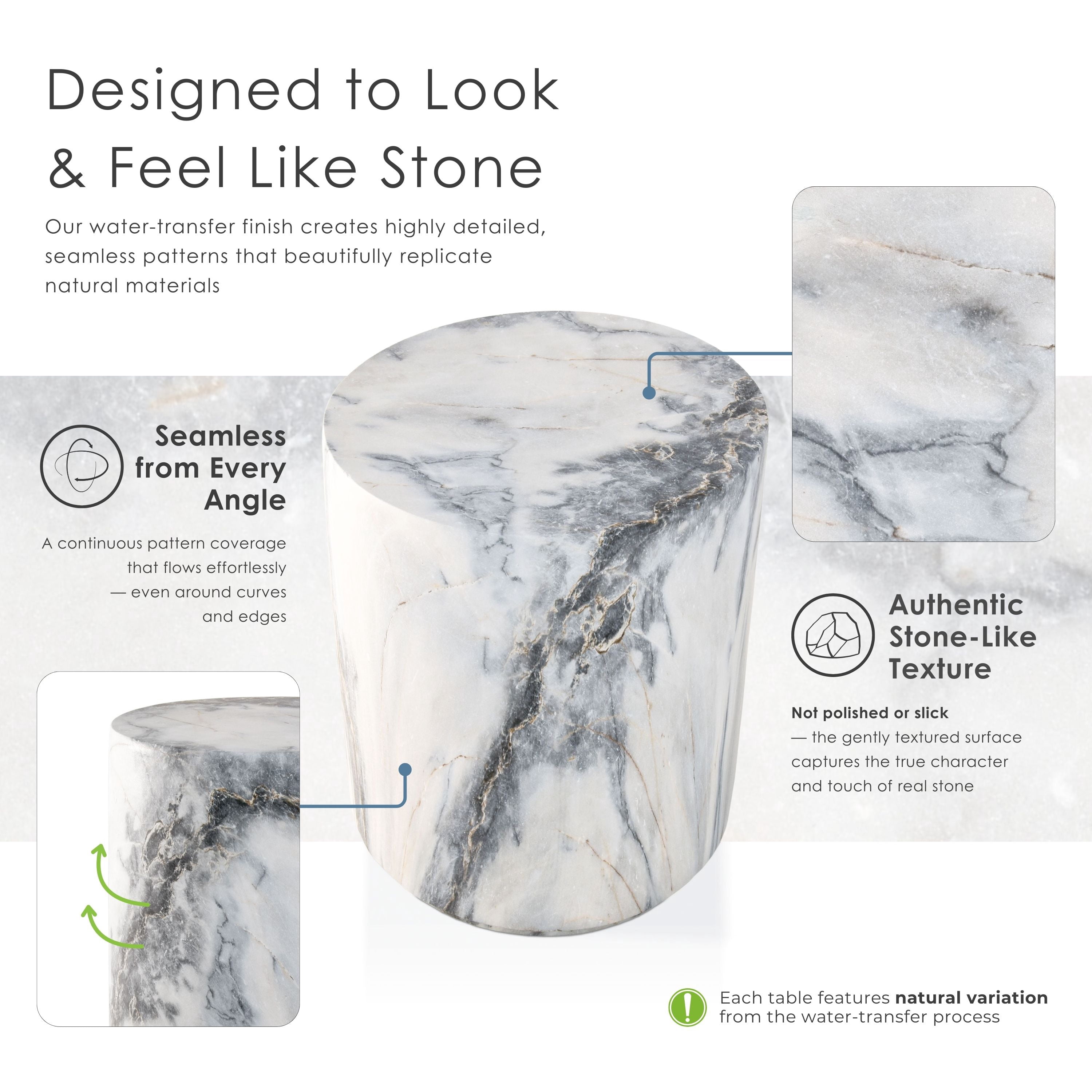 Furniture of America Isla Modern Stone Indoor & Covered Patio Round Drum End Table, Blue Gray Marble