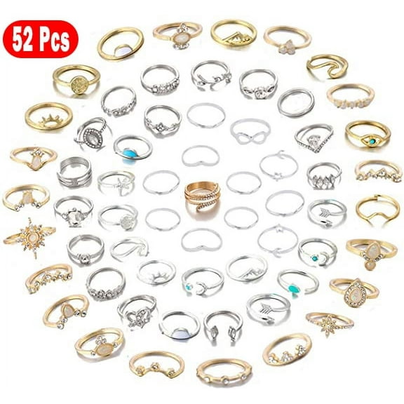 Homaful 52 Pcs Knuckle Stacking Rings for Women Teen Girls,Boho Vintage Finger Rings Stackable Gold Silver Midi Rings Set Multiple Rings Set
