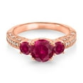 thumbnail image 2 of Gem Stone King 18K Rose Gold Plated Silver Red Created Ruby and White Moissanite Engagement Ring for Women (2.13 Cttw, Gemstone July Birthstone, Round 7MM and 4MM, Size 5), 2 of 3