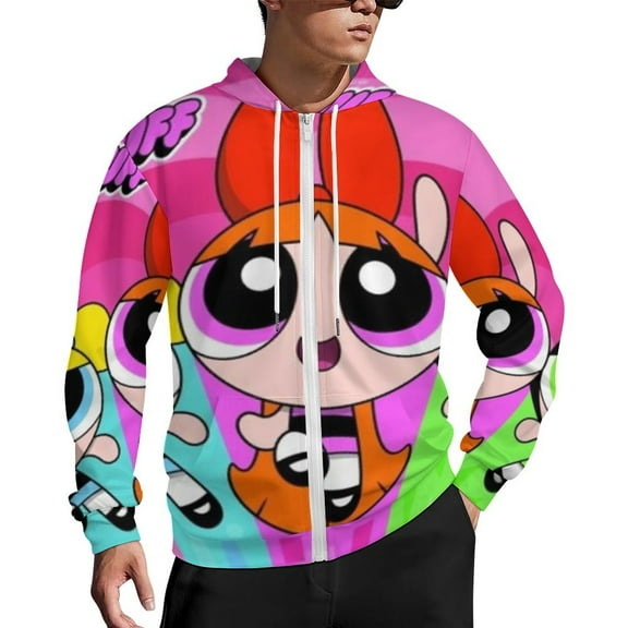 The Powerpuff Girls Zip Up Hoodies Unisex Realistic 3D Print Sweatshirt Long Sleeve Hooded Jacket Coat S