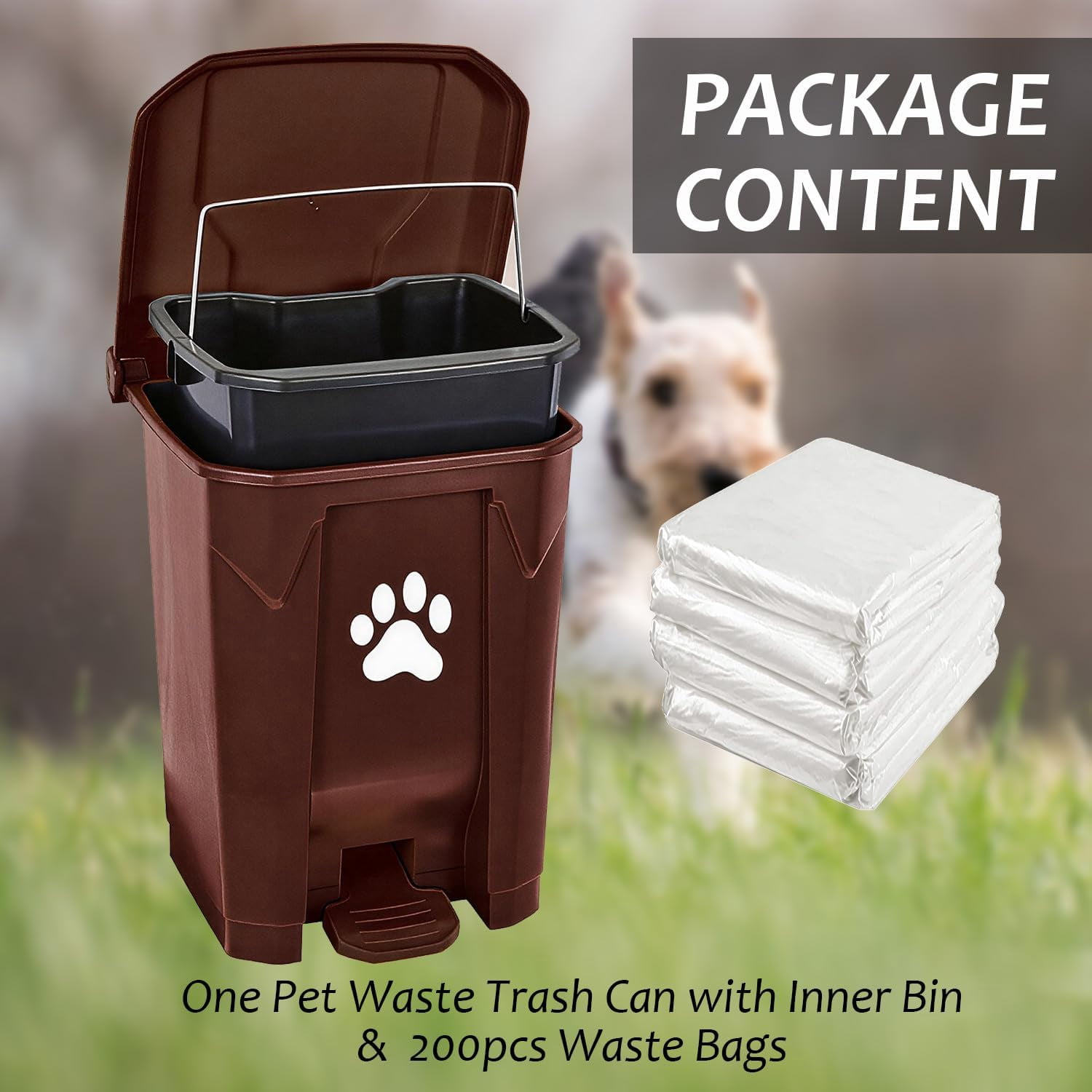 Dog Poop Trash Can Outdoors Pet Waste Station with Lid Dog Waste Disposal Container with Removable Inner Bin Bucket Hands-Free Pedal Garden Yard Home with 5Rolls Waste Bags, Grey