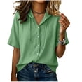 thumbnail image 2 of Feancey Womens Cotton Linen Hooded Shirt Short Sleeve Button Down Blouses Summer Casual Lightweight Hoodie Tops with Drawstring Green XXL, 2 of 7