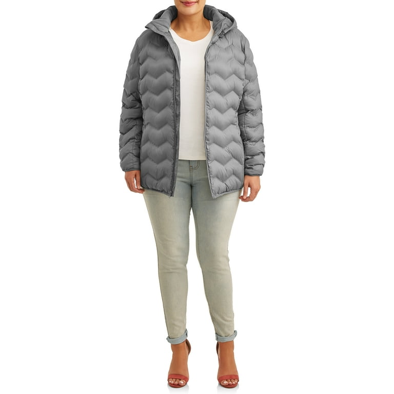 Time and Tru Women's Plus Size Puffer Coat with Hood 