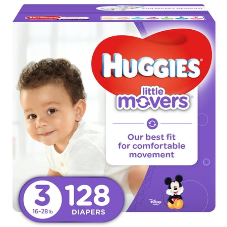 HUGGIES Little Movers Diapers, Size 3, 128 Diapers