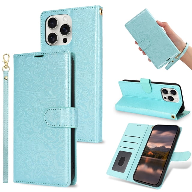 Funda tipo cartera con tarjetero magnético para iPhone 13 Pro Max, 13Plus y 13Mini, de cuero.