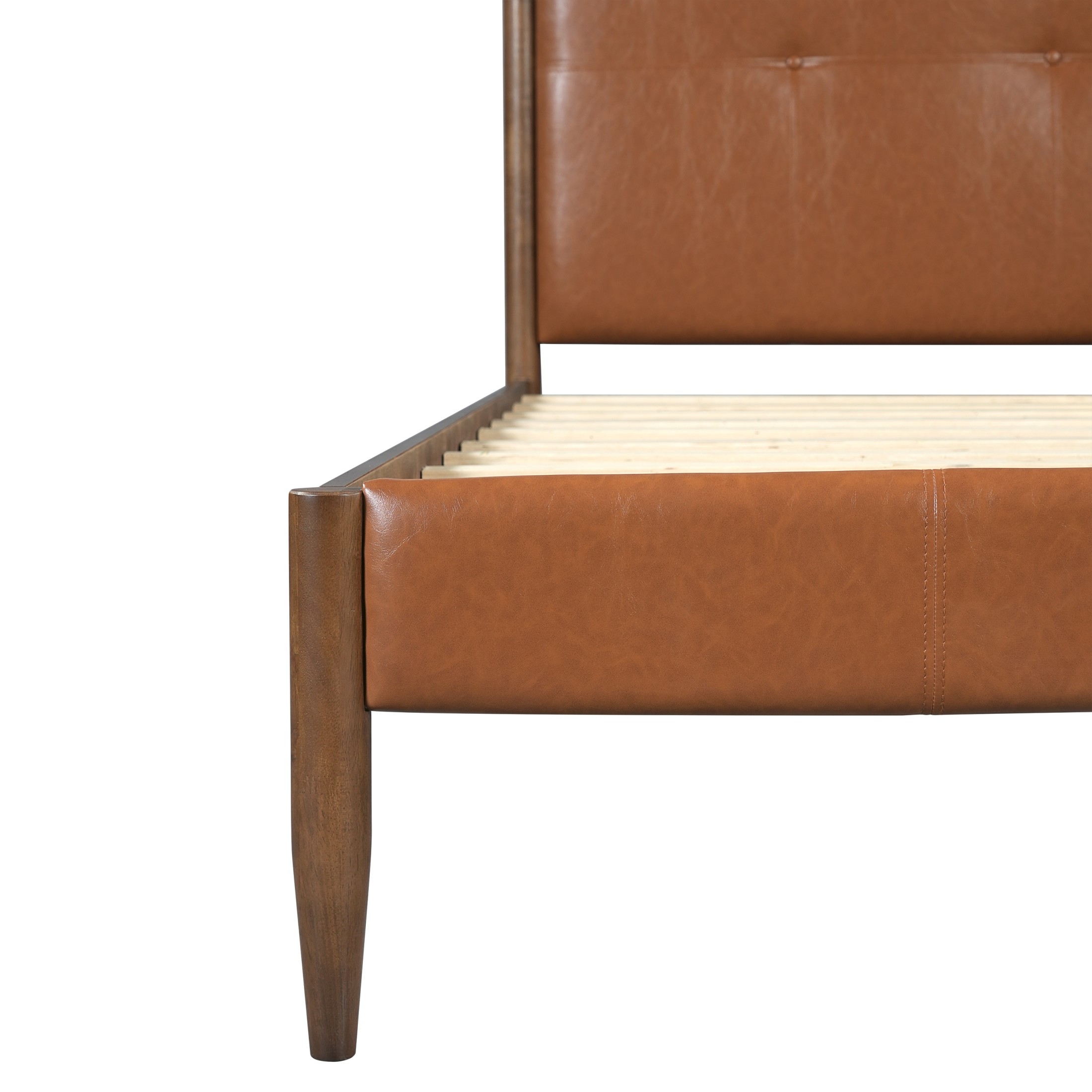 Christopher Knight Home Mid-Century King PU Upholstered Platform Bed with Tufted Headboard, Brown