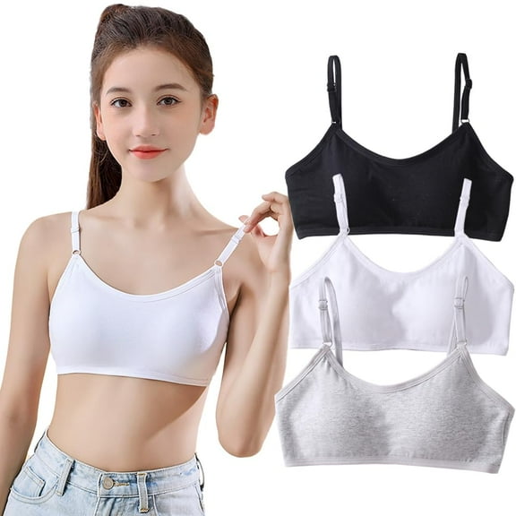 3 Pack Big Girls Bra Comfort Flex Girls Thin Cotton Cami Bralettes Padded Pre Teen Bras Sports Bras for Girls 10-16