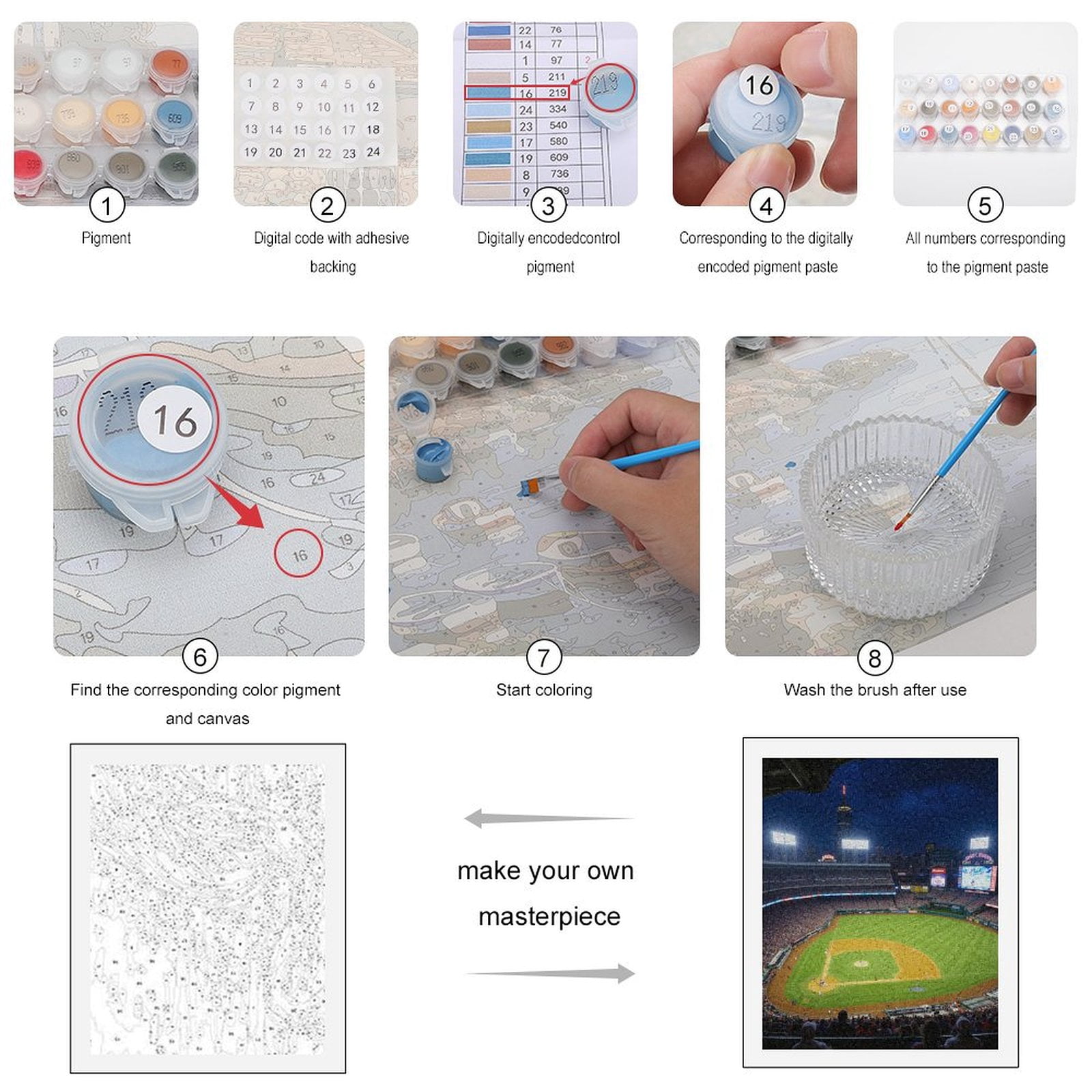 Paint by Numbers Kit for Adults, Baseball Game Night City Lights Paint by Numbers, Easy Paint by Numbers Kit for Adults Beginner, DIY Adult Paint by Number Kits on Canvas, Home Decor