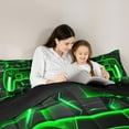 thumbnail image 6 of Feelyou Cartoon Green Gamepad Bedding Comforter Set for Kids, Neon Square Honeycomb Twin Comforter Sets, Modern Video Gamer Reversible Bedding Set, Super Cozy Room Decor, 2pcs, 6 of 9