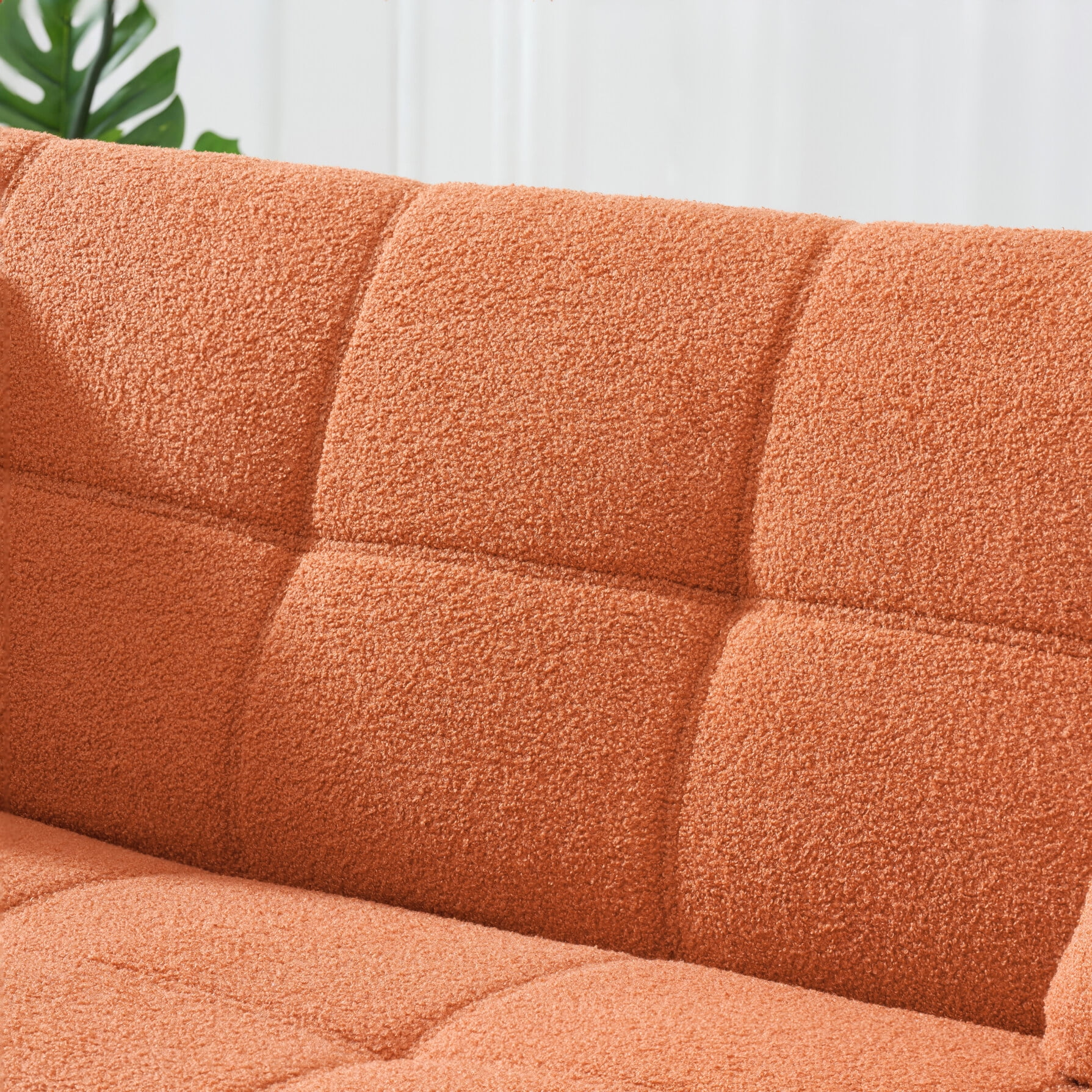 70" Teddy Velvet Futon Sofa Bed with Adjustable Arms and Backrest, Modern Convertible Futon Couch with Metal Legs & Pillows, Modern Loveseat for Living Room, Bedroom, Orange