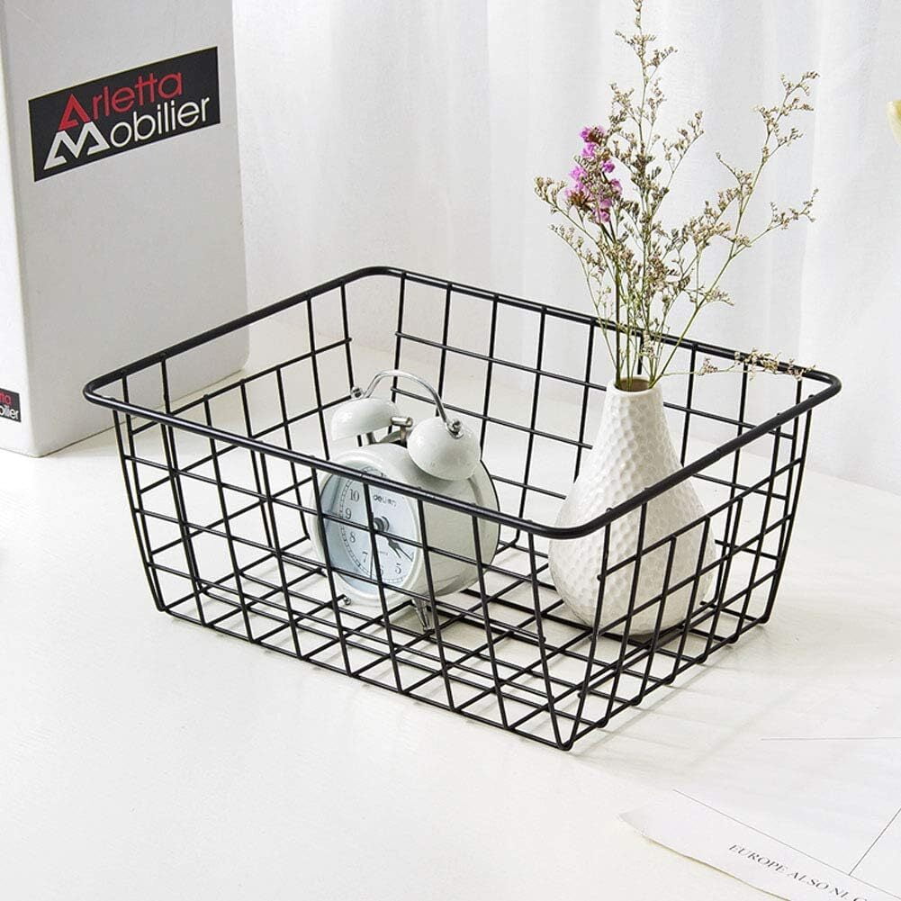LQQBOX Black Wire Storage Baskets, Metal Household Storage Organizer for Kitchen，Pantry, Shelf, Freezer, Bathroom，Black 2 Pack