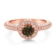 thumbnail image 2 of Gem Stone King 18K Rose Gold Plated Silver Brown Smoky Quartz and White Moissanite Engagement Ring for Women (1.06 Cttw, Round 5MM, Available in Size 5, 6, 7, 8, 9), 2 of 6