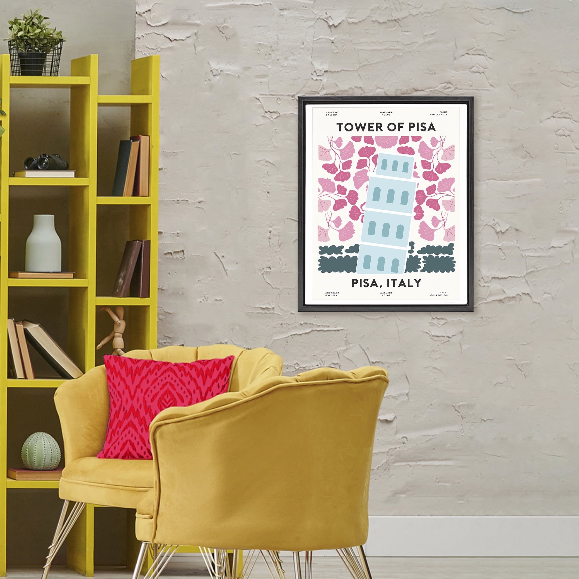 Stupell Industries Pastel Groovy Tower of Pisa Black Framed Floater Canvas Wall Art, design by Omar Escalante