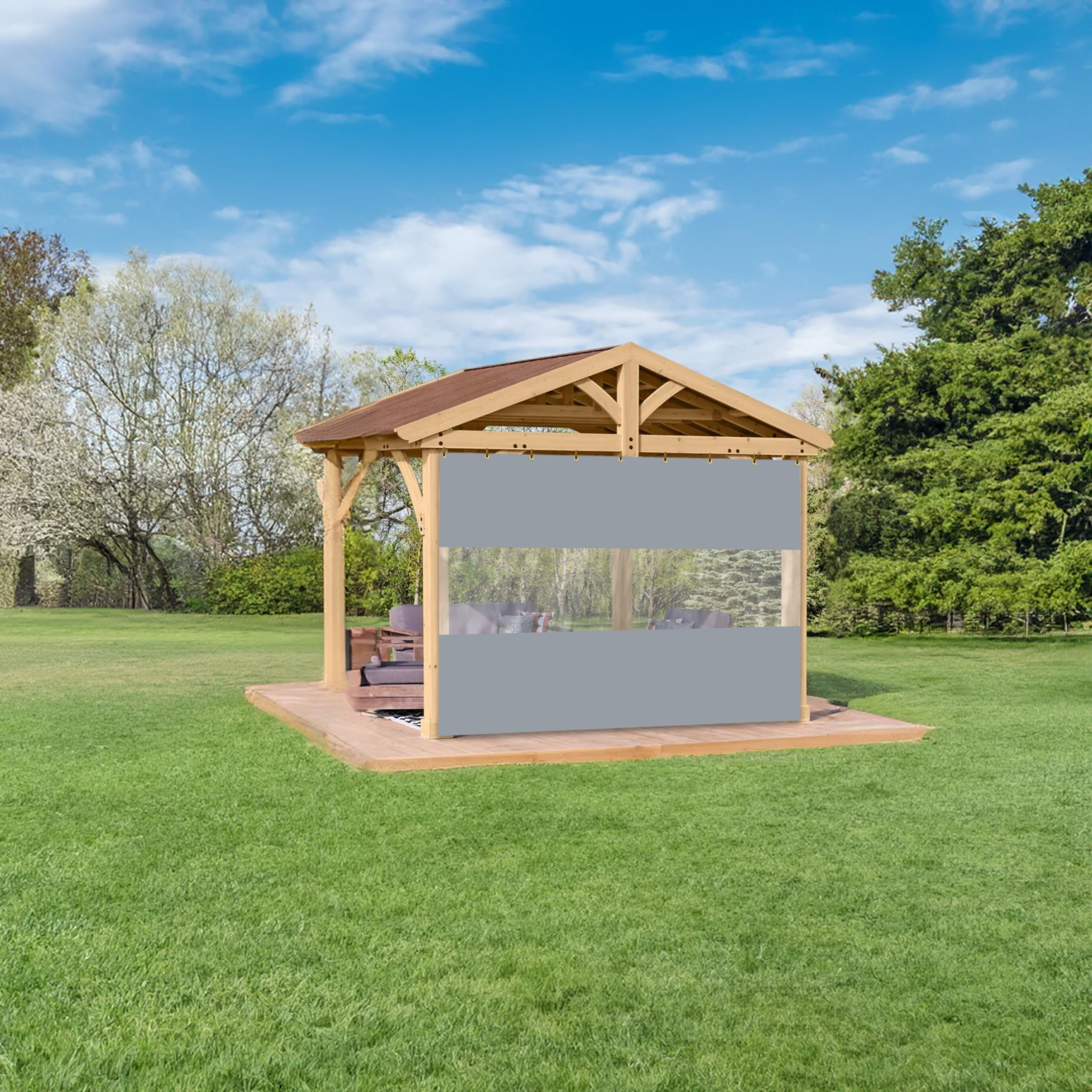 COVERS&ALL Outdoor Clear Panel Curtain, 18 Oz Tarp Tuff Waterproof & UV Resistant Material with Rustproof Grommets, Multi-Purpose Ideal for Outdoors/Indoors (7' H x 12' W feet, Grey)