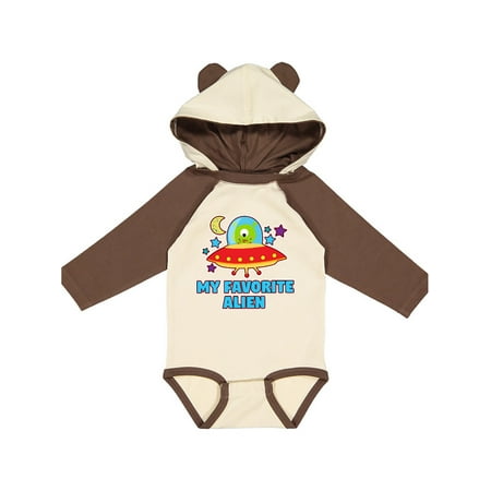

Inktastic My Favorite Alien in Spaceship with Moon and Stars Gift Baby Boy or Baby Girl Long Sleeve Bodysuit
