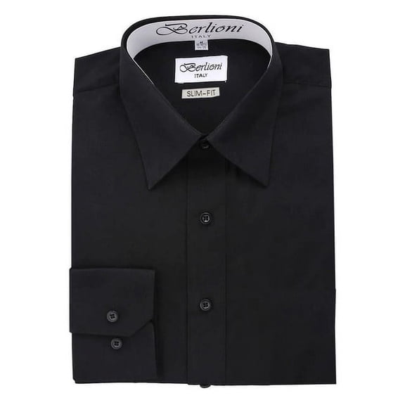 BERLIONI Men's Slim-Fit Dress Shirt Button-down Long Sleeve Point Collar Shirt