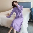 thumbnail image 3 of BUIGTTKLOP Nightgowns for Women Casual Long Sleeve V Neck Tshirt Pajmas Dress Mid Length Sleepwear, 3 of 6