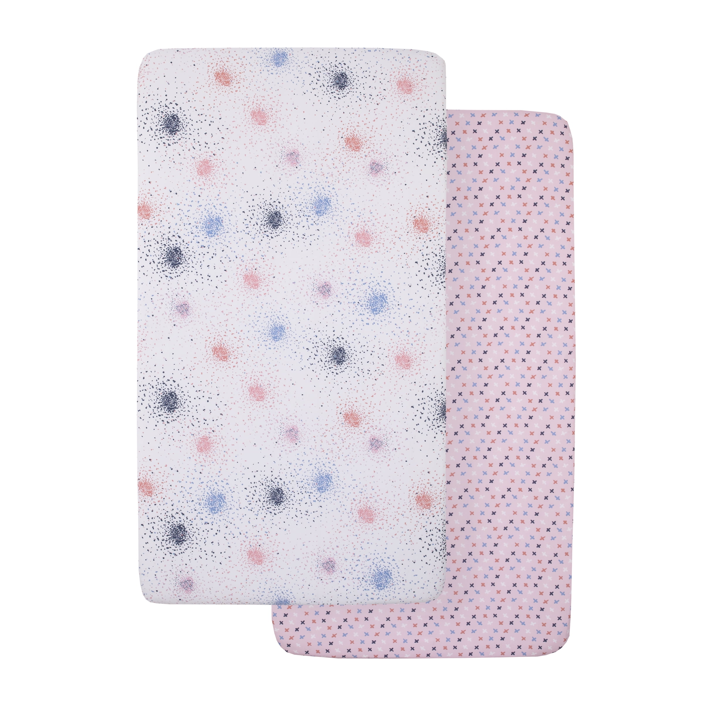 Little Love by NoJo Pink Starburst 2 Piece Fitted Crib Sheet Set - , - 1 Starburst Print, 1 Tiny Star Print