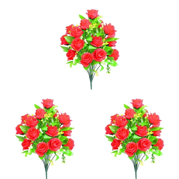 3 Bouquets Memorial Flowers for Graves - Durable Silk Cemetery Wildflower Flowers Bouquet, Elegant Rose & Lily Floral Arrangement for Headstones, Tombstone Decor, Indoor/Outdoor Memorial Decorations