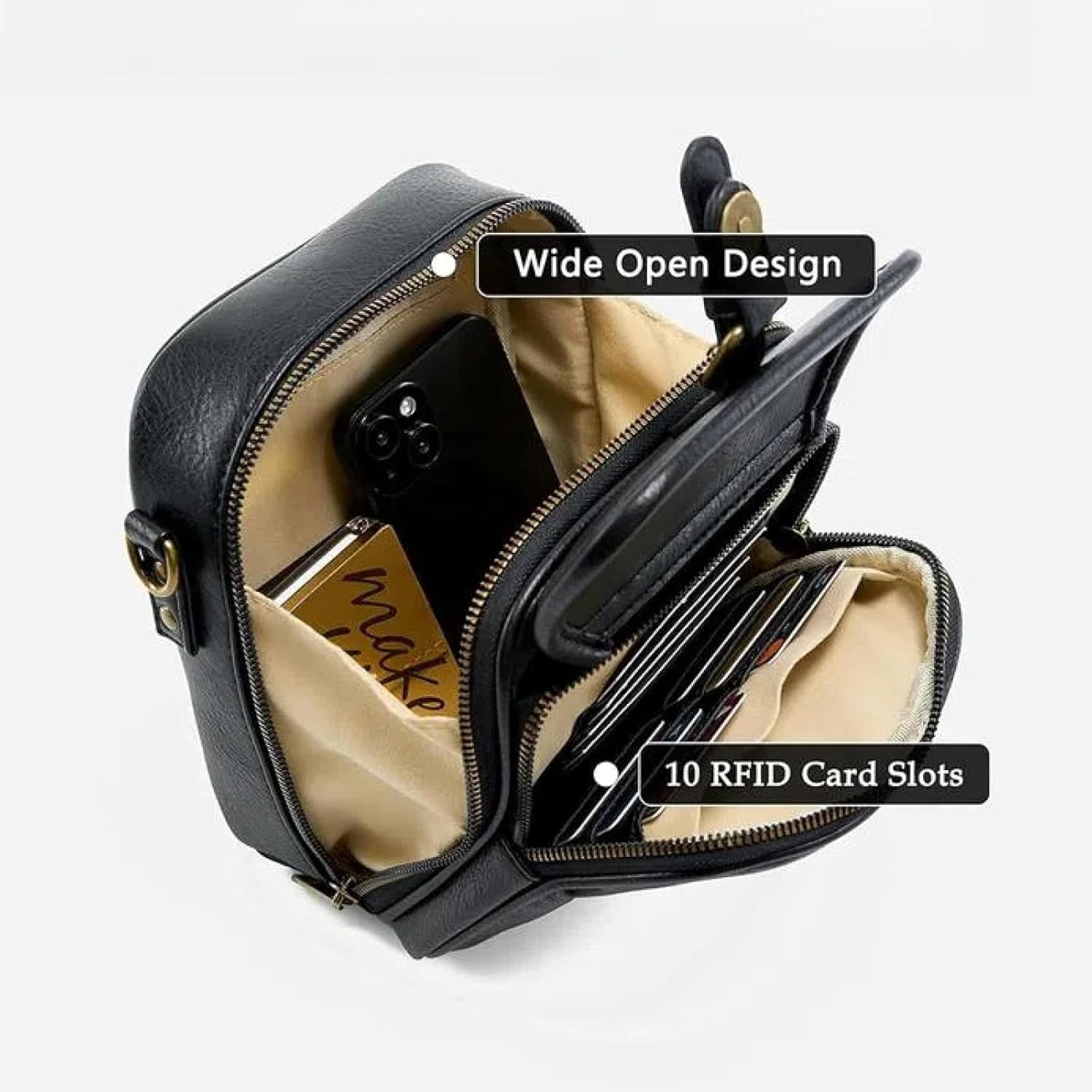 Leather Crossbody Bags for Women Anti-Theft Vegan Purse with Card Slots, Travel Shoulder Bag, Waterproof Crossbody Purse