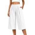 thumbnail image 3 of Ltctricy Capri Pants for Women Elastic Waisted Wide Leg Pants Loose Fit Casual Pants with Pockets Beach Vacation Clothes(White,X-Large), 3 of 7