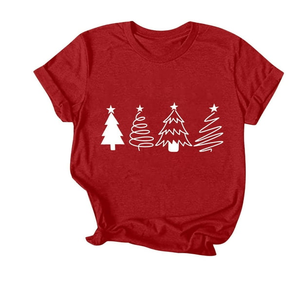 Navidad Mujeres Tops, Cuello Redondo Manga Corta Impresa Camiseta, Vintage Holiday Humor Tee Top