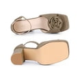 thumbnail image 5 of BLISSFUL STEP Women's Flower Square Toe High Platform Chunky Heel Sandals Khaki 11, 5 of 8