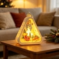 thumbnail image 2 of Christmas Hanging Night Light – Triangular LED Lamp with Tree, Santa & Snowman Pattern, Warm White Glow, Battery Operated Desktop Decor for Xmas Home, 2 of 7