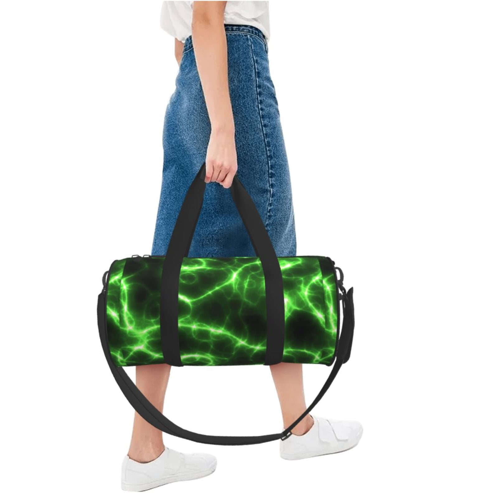 Vsdgher Green Lightning 45L Foldable Duffel Bag, Sports Gym Bag,Overnight Bag, Portable Weekender Bag for Airplanes