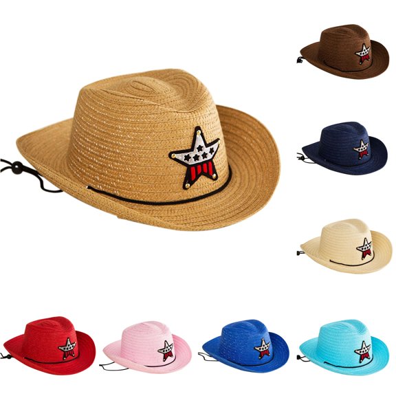 Afdoent Kids Classic Cowboy Straw Hat Summer Sun Straw Beach Girls Boys Kids Child Western Cowboy Hat Vacation Travel