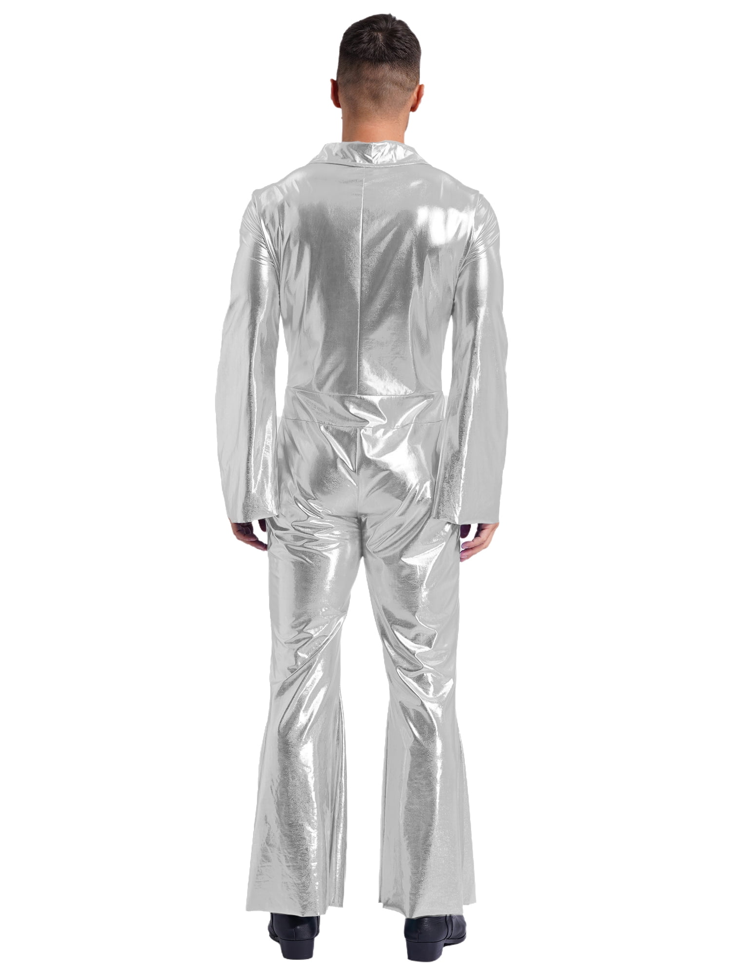 Eandarui Men's 70s Disco Metallic Shiny Jumpsuit Costume