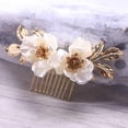 thumbnail image 3 of Peineta para el pelo de novia con flores, hoja dorada, accesorios para el cabello florales para mujeres y niñas (dorado), 3 of 5