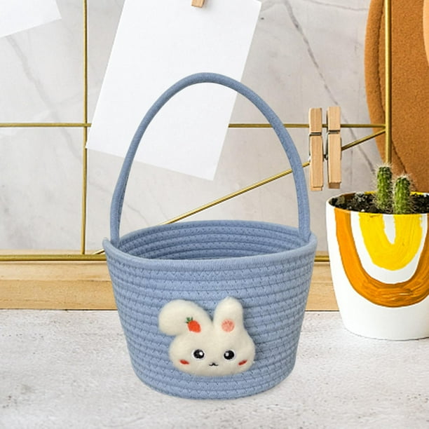 Canasta de Pascua Rope Rope Regalo Baskets de huevo Bolsos de huevo Cartoón portátil Linda canasta de almacenamiento de golosina para dulces Azul
